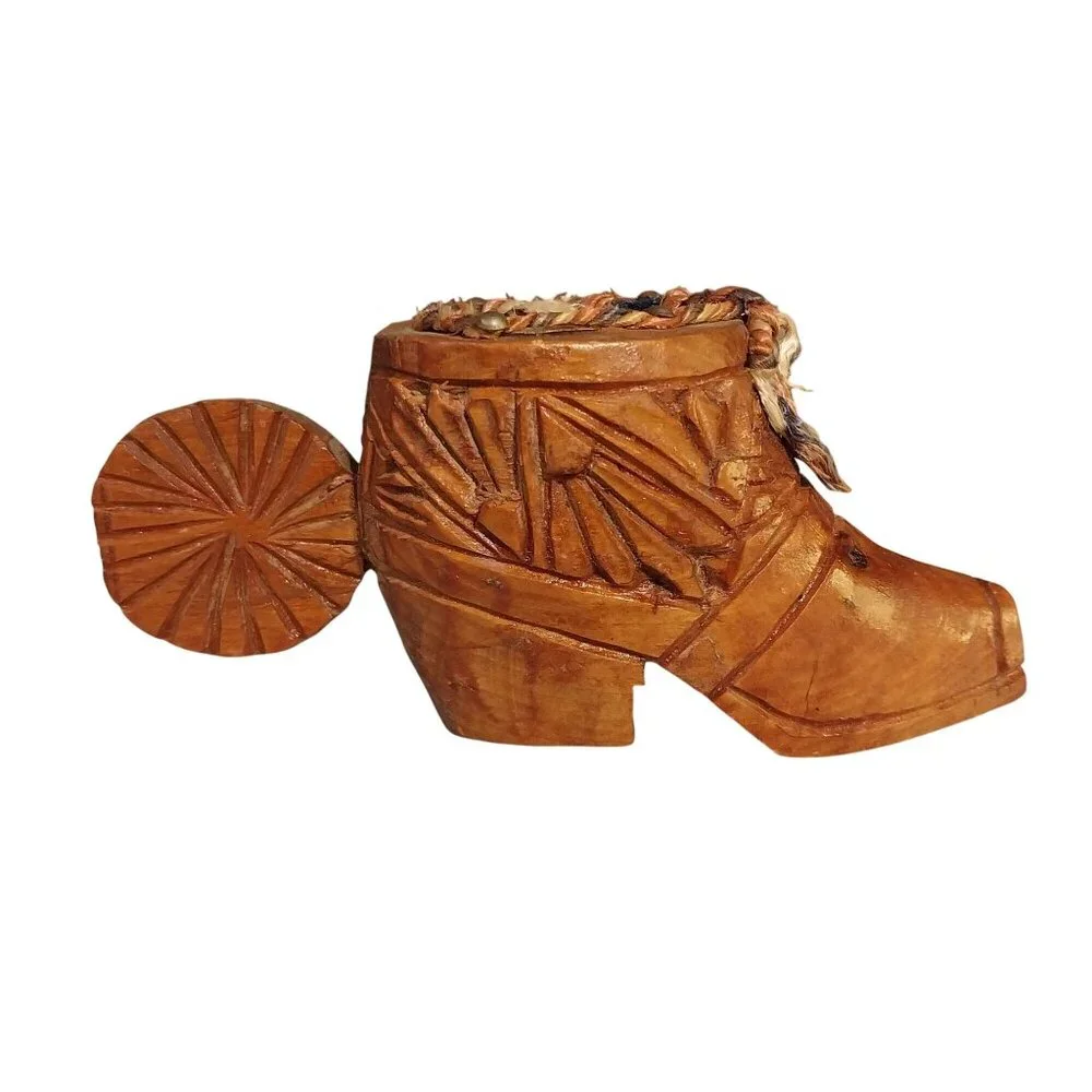 Wood Boot Bottle Opener With Spur Handle Hand Carved Vintage